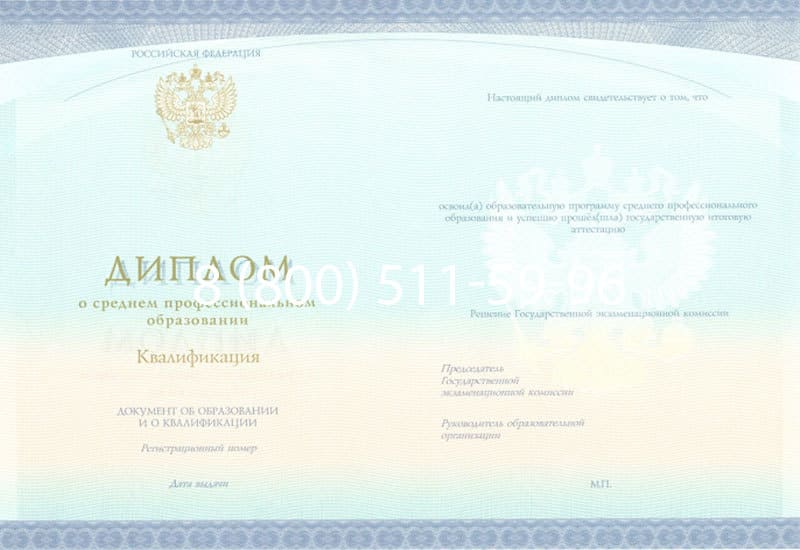 Купить Диплом о среднем образовании (Спецбланк) 2014-2024 года в Новом Уренгое